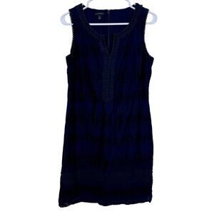 Talbots Navy Eyelet Shift Dress Size 10 100% Cotton EUC Classic, Coastal